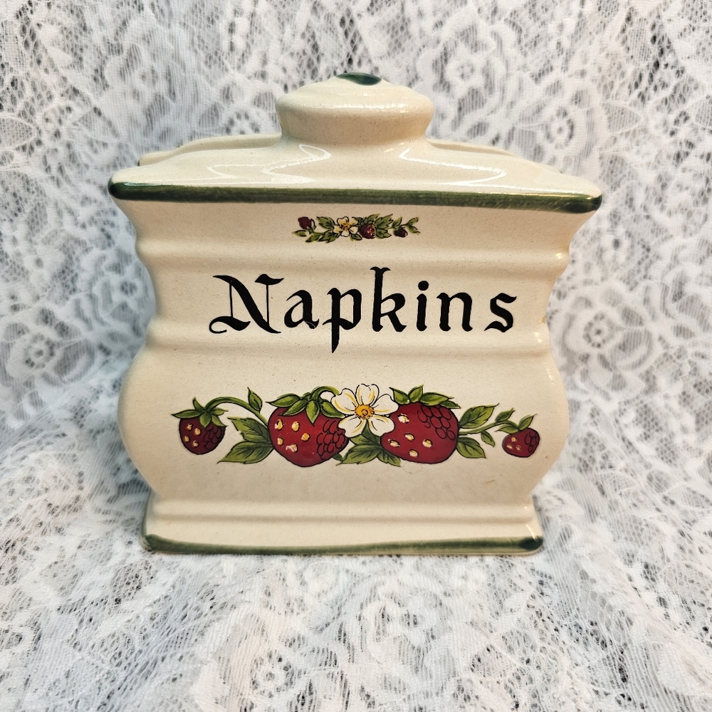 Strawberry Napkin Holder • Unbranded • Pottery • Japan • Vintage
